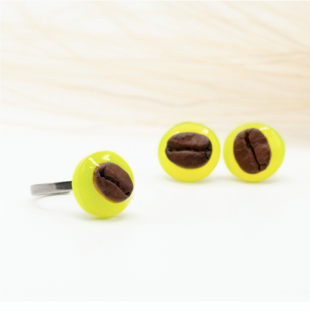 Inel TO MAKE A POINT galben neon cu bob real de cafea [8]