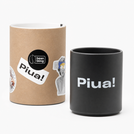 Pachet cadou „piua” cu cană ceramică mată, broșă pin și stikere UV BeanBling [3]