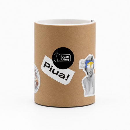 Pachet cadou „piua” cu cană ceramică mată, broșă pin și stikere UV BeanBling [13]