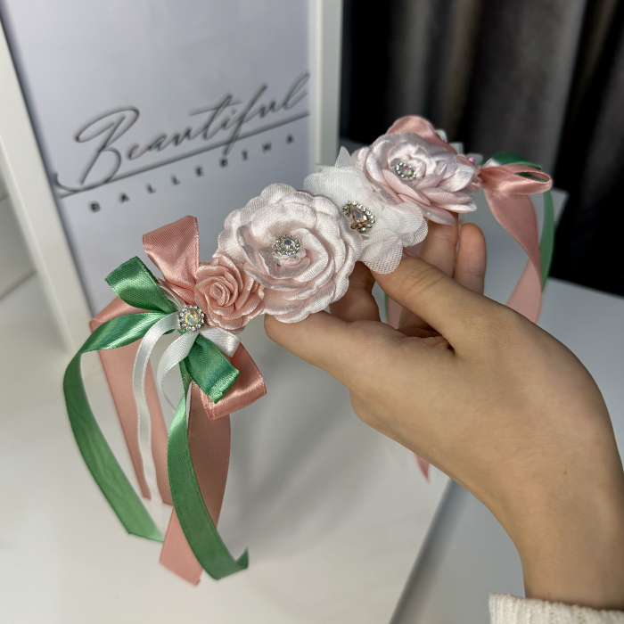 Flowers pro Headpiece - pink , white , green. Acesoriu profesional flori pentru coc de balerine [5]