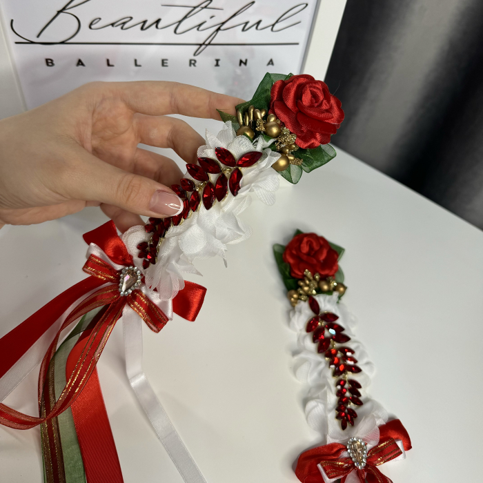 2 piece - Flower Pro Headpiece - red, green, white - La Fille Mal Gardee [3]
