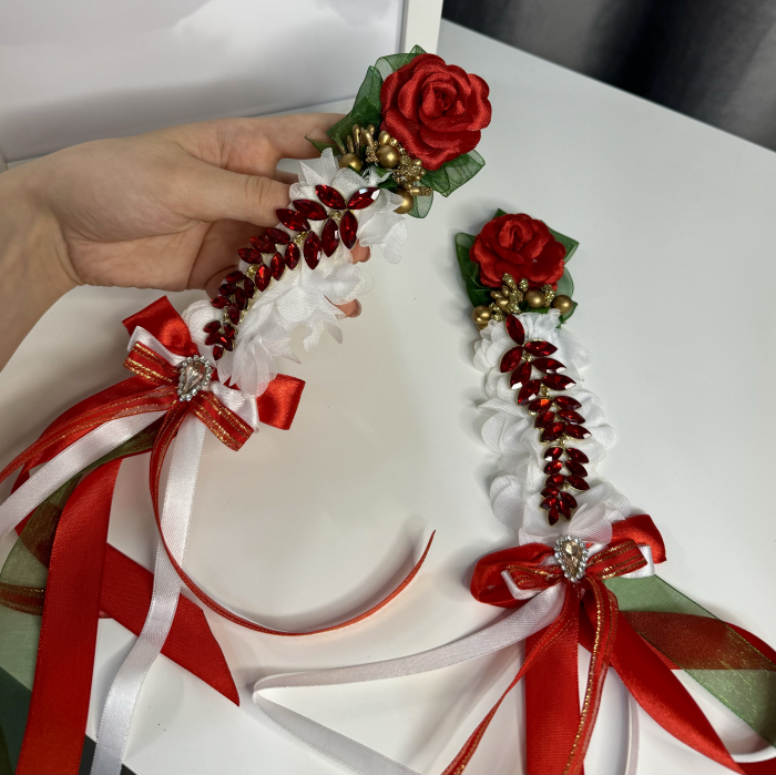 2 piece - Flower Pro Headpiece - red, green, white - La Fille Mal Gardee [4]