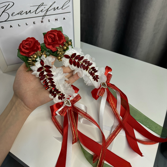 2 piece - Flower Pro Headpiece - red, green, white - La Fille Mal Gardee [2]
