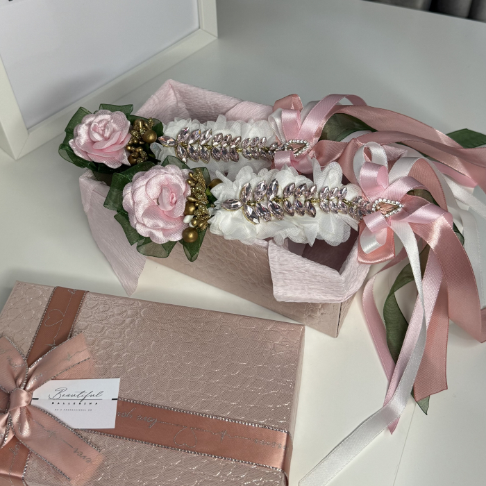2 piece - Flower Pro Headpiece - pink, green, white - La Fille Mal Gardee [3]