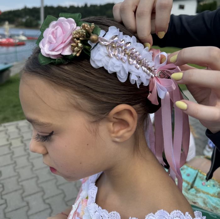 2 piece - Flower Pro Headpiece - pink, green, white - La Fille Mal Gardee [5]