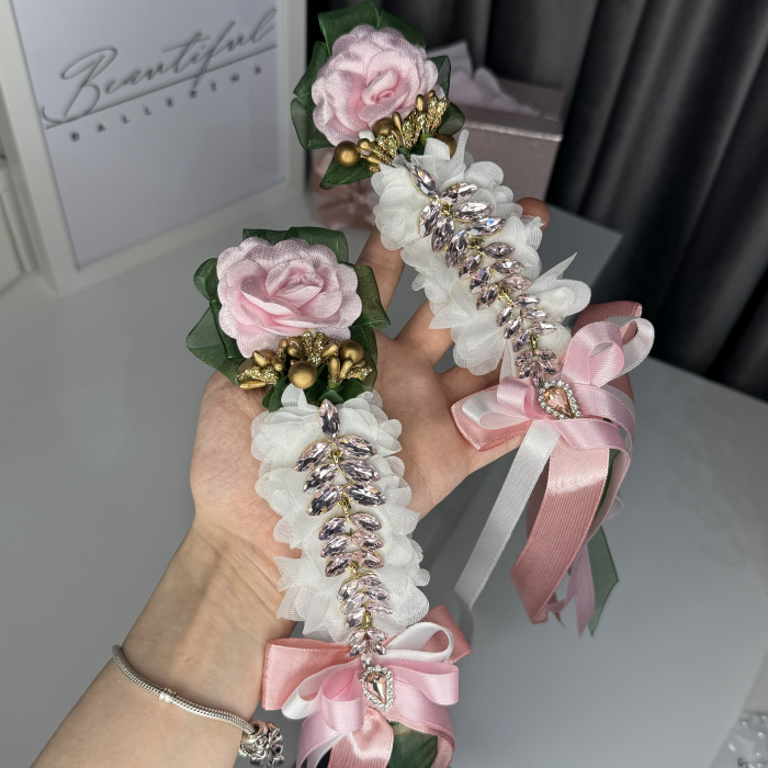 2 piece - Flower Pro Headpiece - pink, green, white - La Fille Mal Gardee [7]