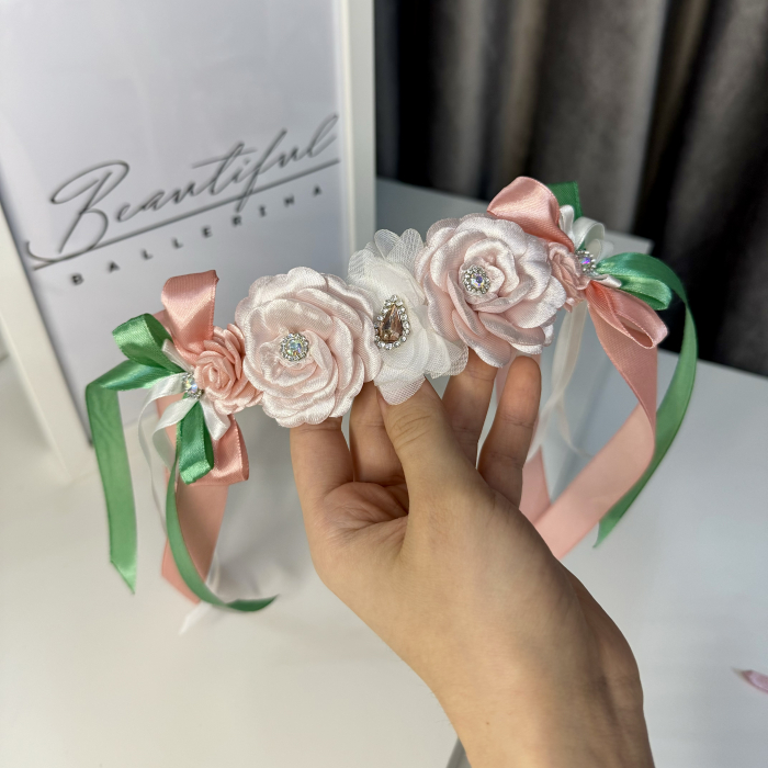 Flowers pro Headpiece - pink , white , green. Acesoriu profesional flori pentru coc de balerine [2]