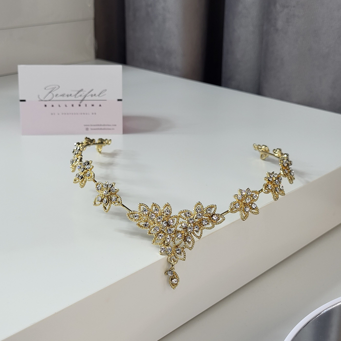 Accesoriu pentru par - Dancing, gold decorata cu cristale albe [4]