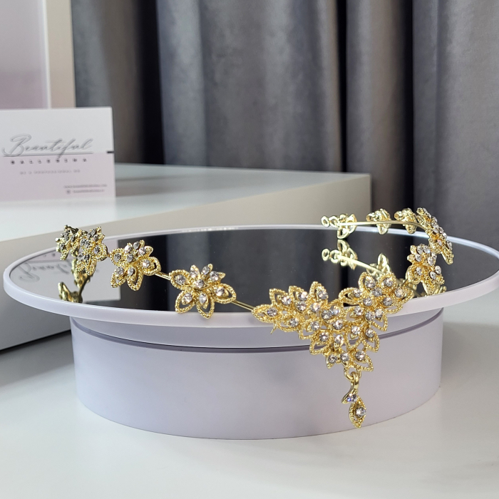Accesoriu pentru par - Dancing, gold decorata cu cristale albe [5]