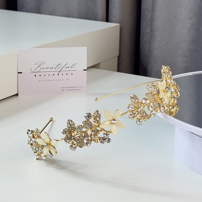 Accesoriu pentru par - Flower Dancing, gold decorata cu cristale albe [3]