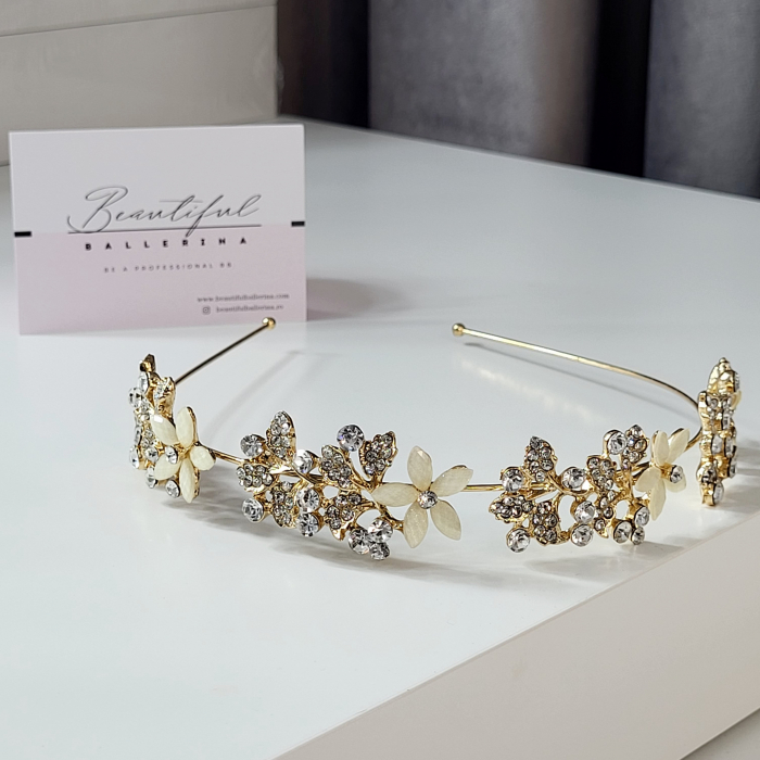 Accesoriu pentru par - Flower Dancing, gold decorata cu cristale albe [4]
