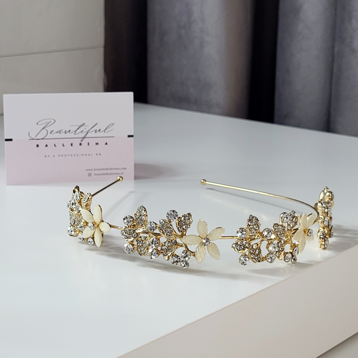 Accesoriu pentru par - Flower Dancing, gold decorata cu cristale albe [2]