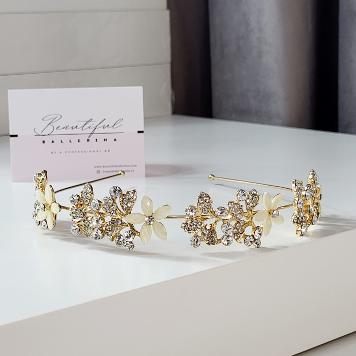 Accesoriu pentru par - Flower Dancing, gold decorata cu cristale albe [5]