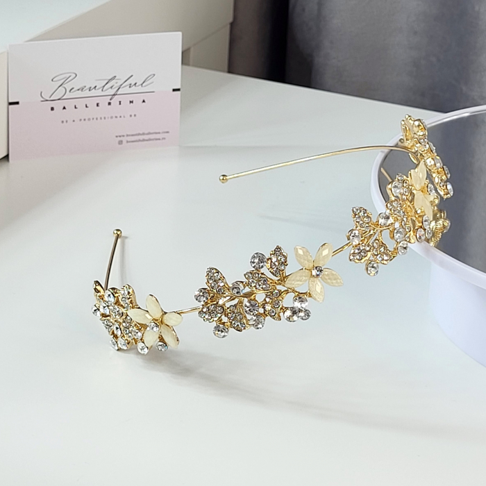 Accesoriu pentru par - Flower Dancing, gold decorata cu cristale albe [6]
