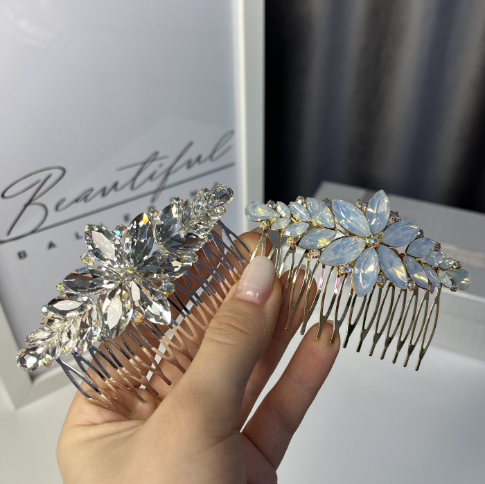 Accesoriu - pieptene cu cristale strălucitoare - floare - silver [4]