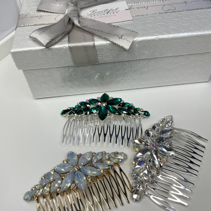 Accesoriu - pieptene cu cristale strălucitoare - floare - silver [5]