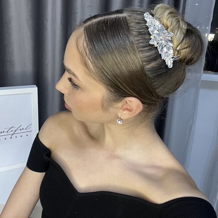 Accesoriu - pieptene cu cristale strălucitoare - floare - silver [3]