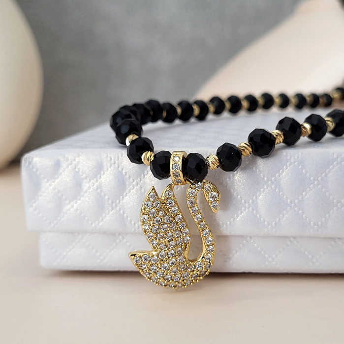 Colier - Elegance Swan - black crystal [5]