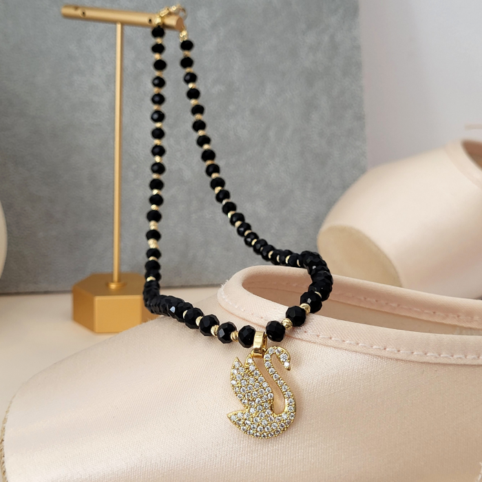 Colier - Elegance Swan - black crystal [3]