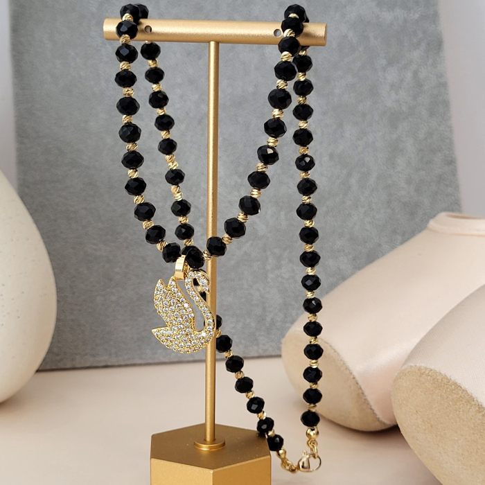 Colier - Elegance Swan - black crystal [4]