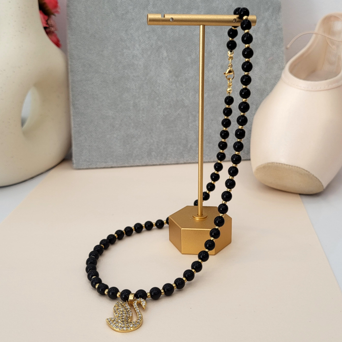 Colier - Elegance Swan - black pearl [10]