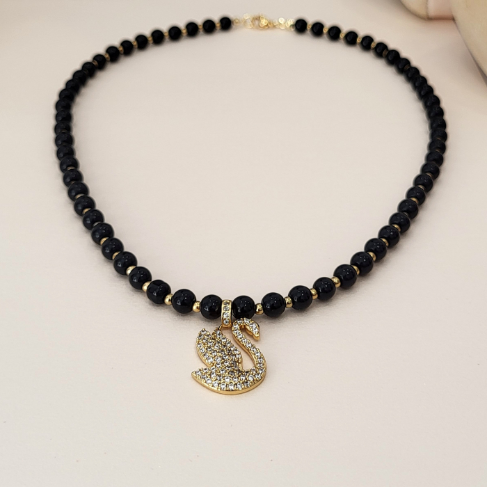 Colier - Elegance Swan - black pearl [7]