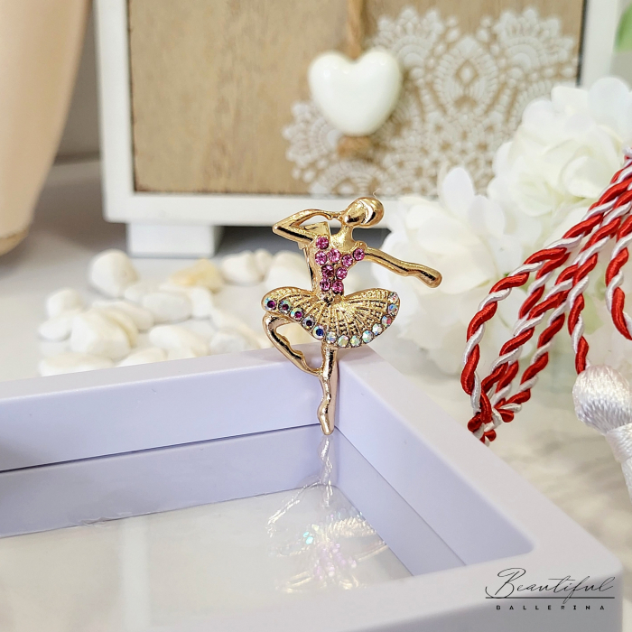 Brosa Martisor - in forma de balerina cu pietre roz si albe-multicolor [1]