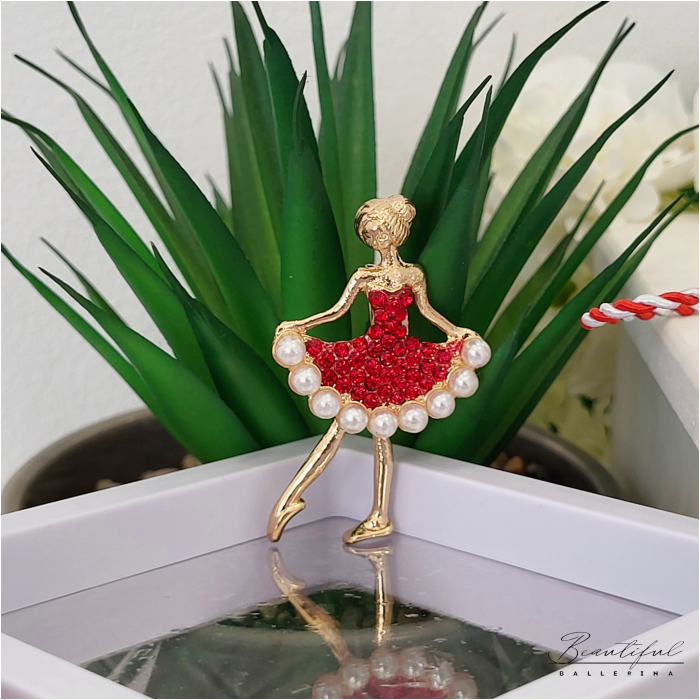 Brosa Martisor - in forma de balerina cu pietre rosii si perlute [2]