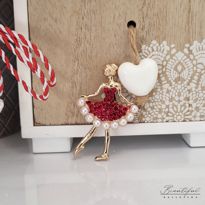 Brosa Martisor - in forma de balerina cu pietre rosii si perlute [3]