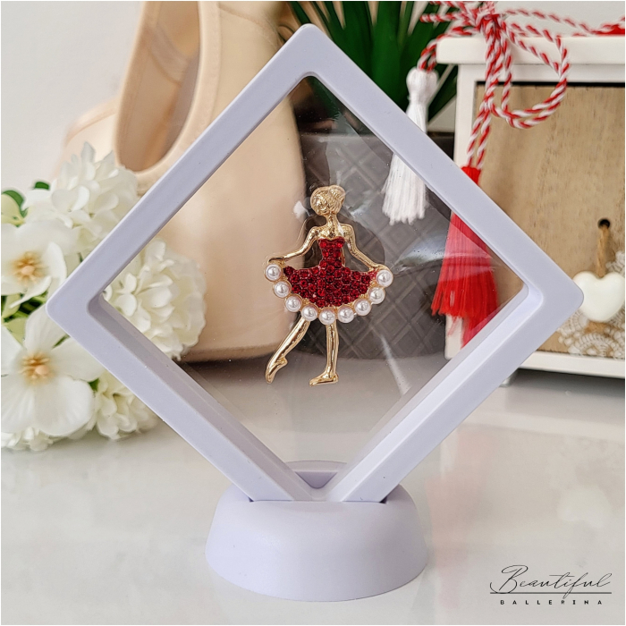 Brosa Martisor - in forma de balerina cu pietre rosii si perlute [5]