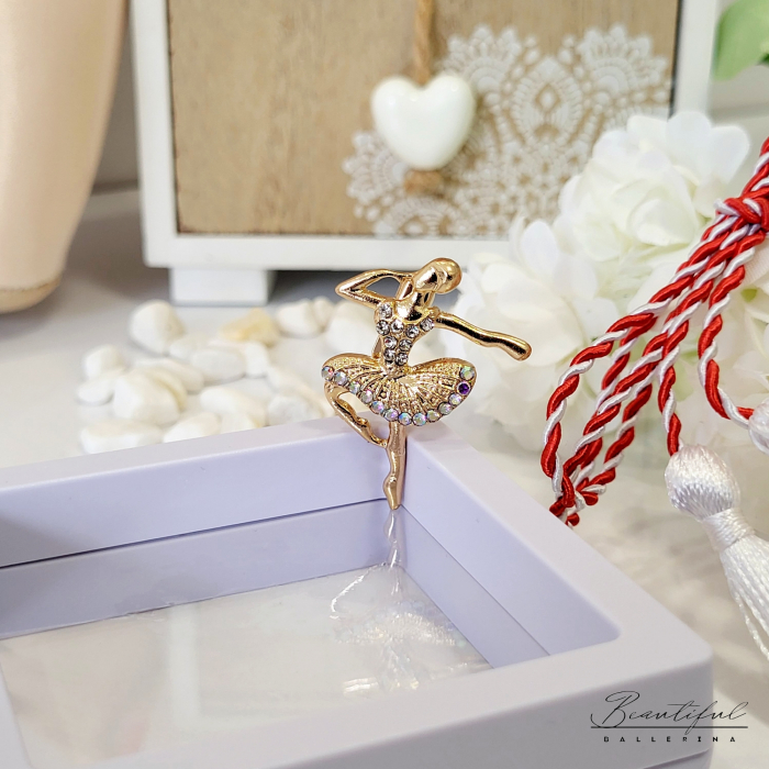 Brosa Martisor - in forma de balerina cu pietre albe si albe-multicolor [1]