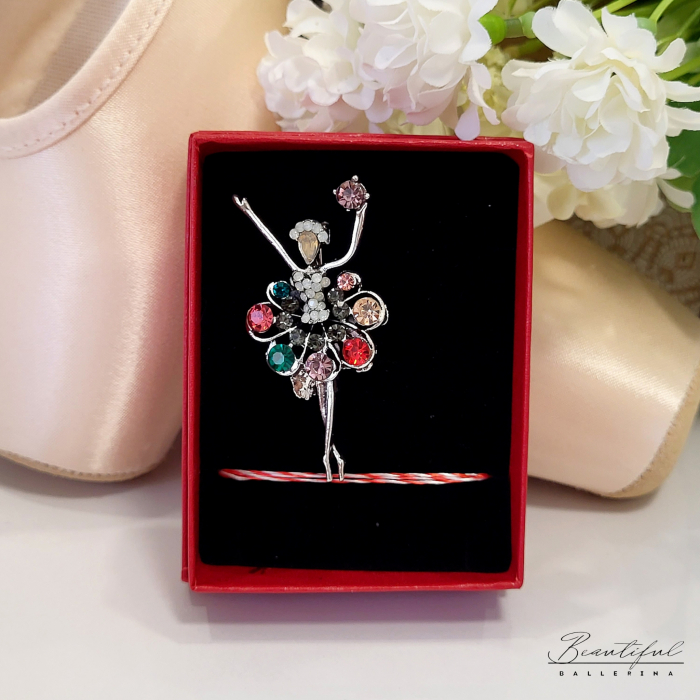 Brosa Martisor - in forma de balerina cu tutu din pietre multicolor [3]