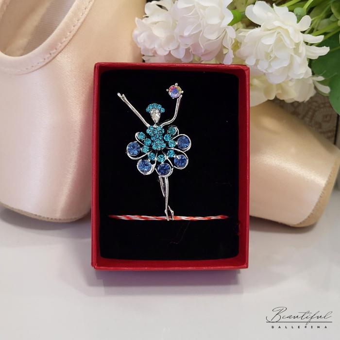 Brosa Martisor - in forma de balerina cu tutu din pietre albastre [3]