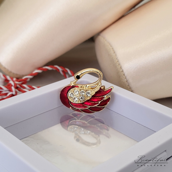 Brosa Martisor - in forma de lebada cu pietre albe [2]