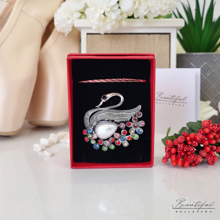 Brosa Martisor - in forma de lebada cu pietre multicolor si perla [1]