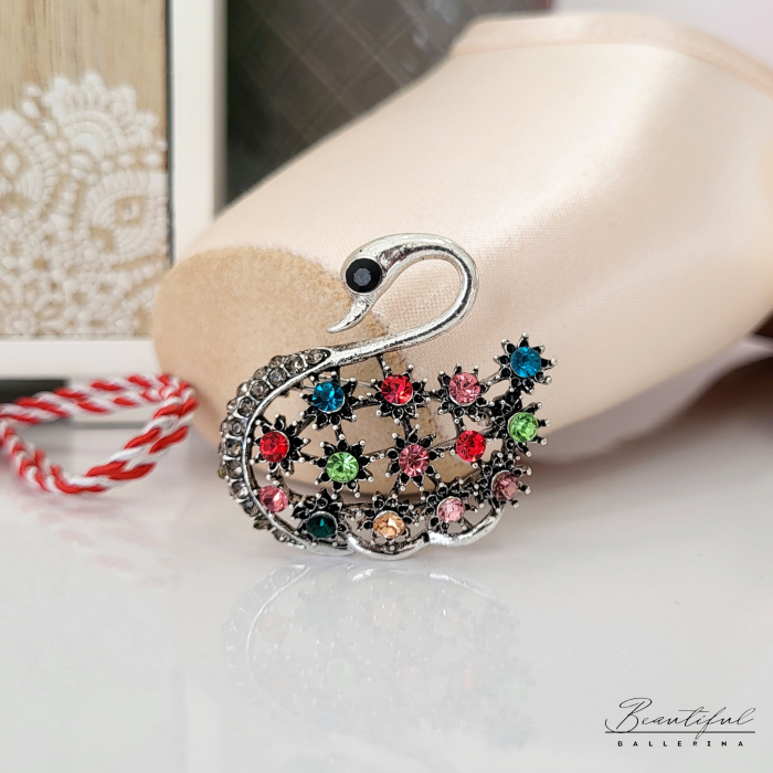 Brosa Martisor - lebada mare cu pietre multicor [1]