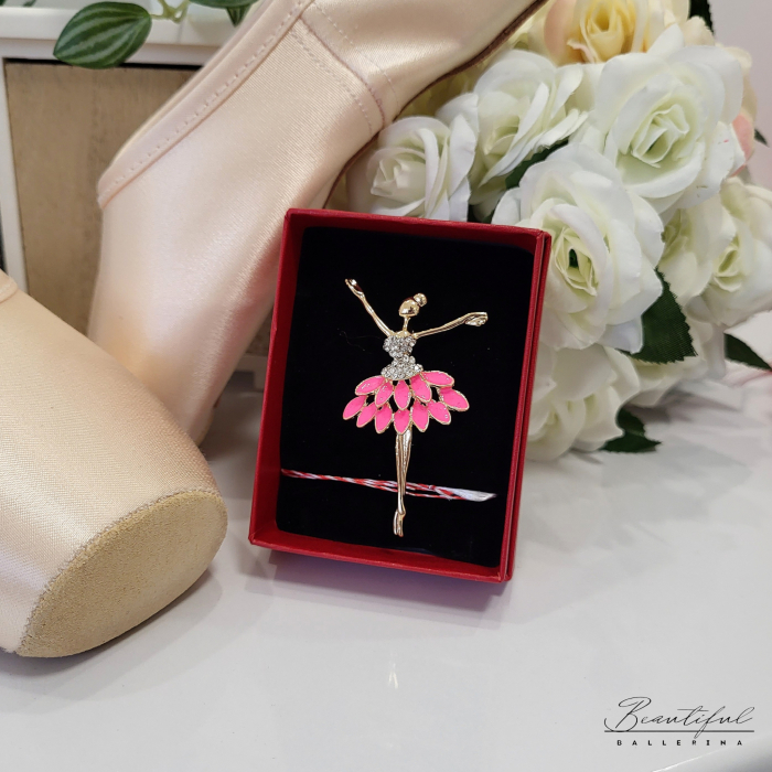 Brosa Martisor, mare - in forma de balerina cu pietre albe si tutu roz [2]