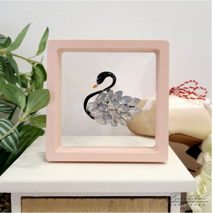 Brosa Martisor, mare - in forma de lebada neagra cu pietre alb natur [5]