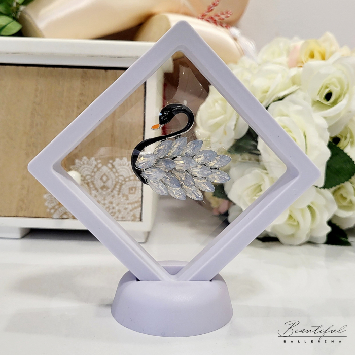 Brosa Martisor, mare - in forma de lebada neagra cu pietre alb natur [4]