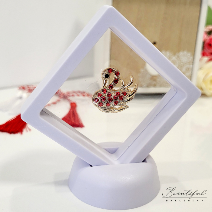 Brosa Martisor - in forma de lebada cu pietre rosii [2]