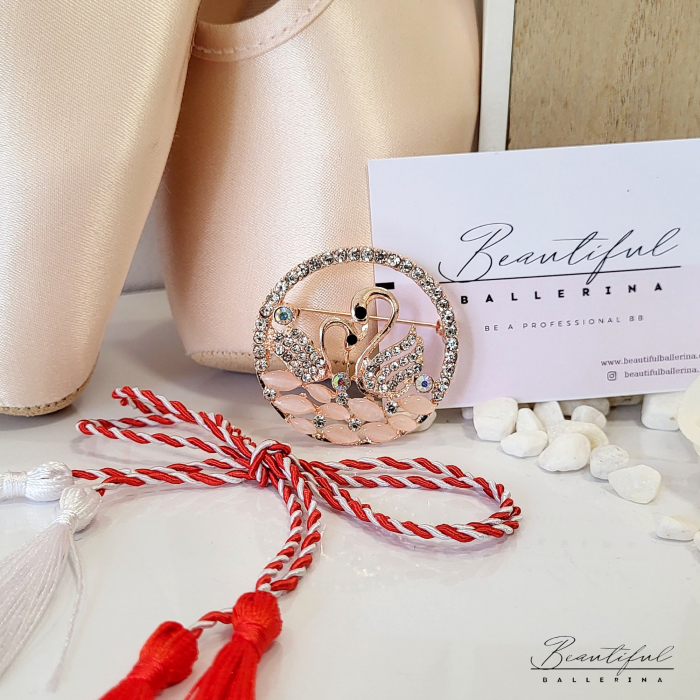 Brosa Martisor - mare, formata din doua lebede cu pietre [4]