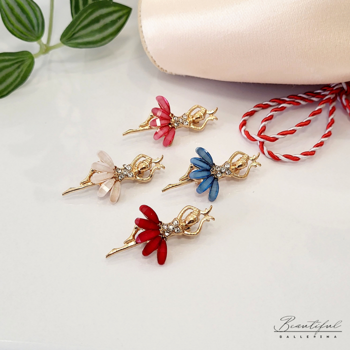 Brosa Martisor, mic - in forma de balerina cu pietre albe si blue pe tutu [4]