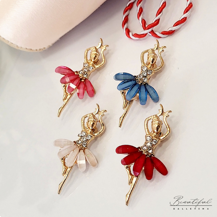 Brosa Martisor, mic - in forma de balerina cu pietre albe si blue pe tutu [3]