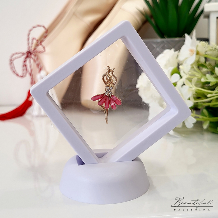 Brosa Martisor, mic - in forma de balerina cu pietre albe si roz pe tutu [2]