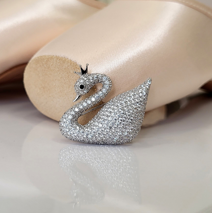 Brosa Premium - placata cu aur, in forma de lebada cu cristale Swarovski [3]