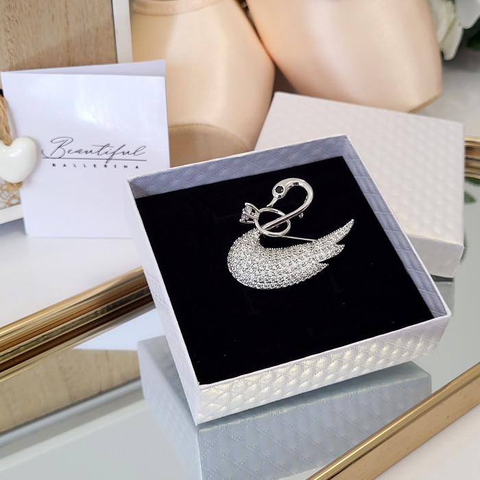 Brosa Premium - placata cu aur, in forma de lebada cu cristale Swarovski [7]