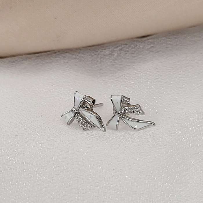 Cercei din Argint 925, Model Fundiță (Fiocco), cu Sidef (Mother of Pearl) și Zirconii Albe [3]