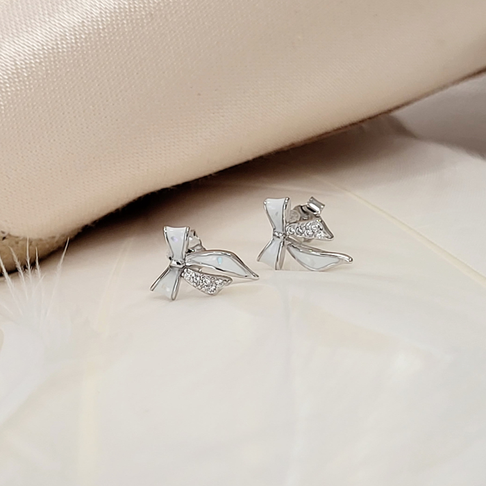 Cercei din Argint 925, Model Fundiță (Fiocco), cu Sidef (Mother of Pearl) și Zirconii Albe [4]