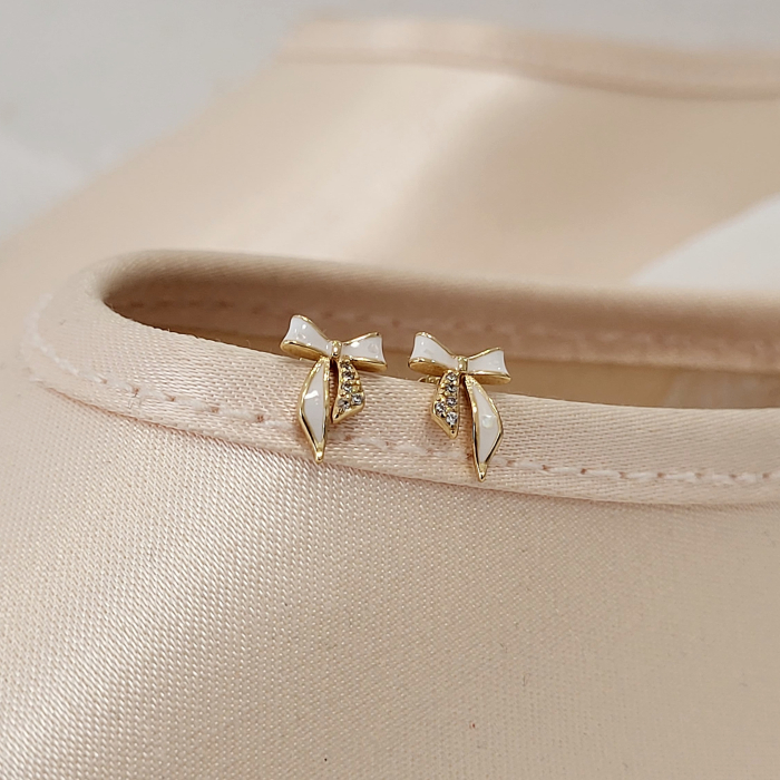 Cercei din Argint 925 Placați cu Aur 14k, Model Fundiță (Fiocco), cu Sidef și Zirconii Albe [4]