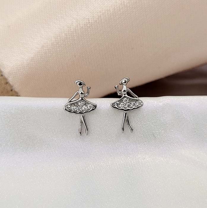Cercei din Argint - BB Ballerina, Balerina cu tutu si cristale zirconia [10]